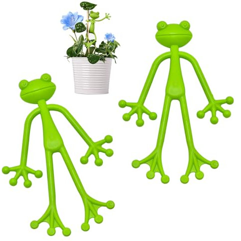 BRDXOOL Lot de 2 clips de fixation pour plantes en forme de grenouille verte pour plantation, décoration de jardin en intérieur et en extérieur, grand