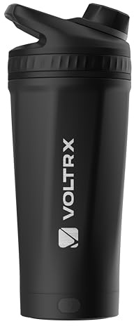 VOLTRX ChillMix Shaker Bottle Insulated Stainless Steel - USB C Rechargeable Electric Protein Shake Mixer, Shaker Cups for Protein Shakes and Meal Replacement, Obsidian Black, 16 oz