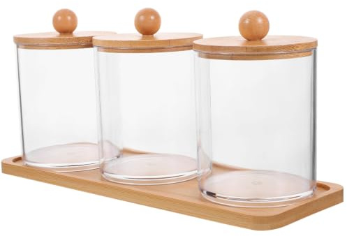 Hemobllo Tarros Transparentes con Tapa de Bambú Organizador para Algodón Hisopos y Discos Desmaquillantes Frascos de Almacenamiento Cosmético con Diseño Claro y Elegante Práctico para Baño