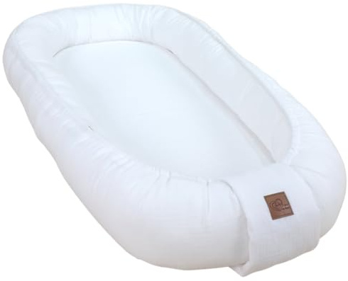 WIKLINOPOL Nido para bebés recién nacidos, 80 x 46 cm en blanco, nido portátil de muselina, nido para recién nacidos con colchón extraíble