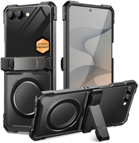 TONGATE for Z Flip 8 Case with Privacy Screen Protector, Translucent Black | Hinge Protector, Compatible with Magsafe, Translucent PC Back, Full-Body Military Protection for Samsung Galaxy Z Flip 8 Case