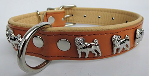 MOPS HUNDEHALSBAND - Halsband, Halsumfang 38-48cm/30mm, Leder+Cognac (973)