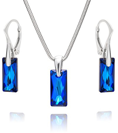 LillyMarie Damen Schmuckset Mit Silberner Schlangenkette Und Blaublauem Kristall Anhänger