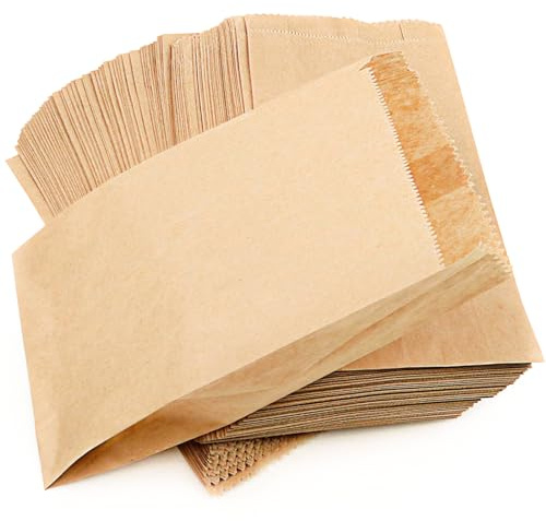 RUBY 100 Bolsas de Papel Kraft Marrón 11x20cm – Bolsas de Pan, Dulces, Bocadillos y Manualidades – Bolsitas Kraft Resistentes y Ecológicas para Tiendas, Fiestas y Regalos