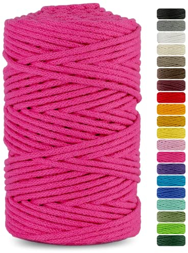 Netuno 1x Makramee Garn Fuchsia 5 mm 100 m Baumwollkordel mit Baumwollkern Kordelband Naturgarn Naturbaumwolle Garn für Makramee Taschengarn Dekoschnur Flechtschnur Webgarn Baumwolle Garn