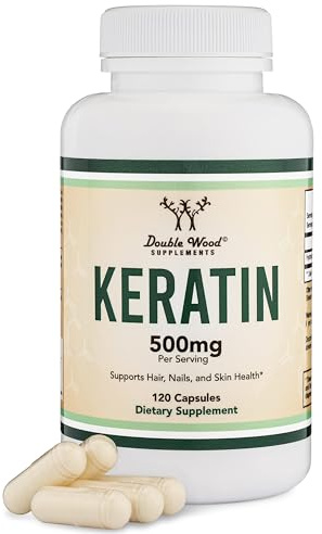 Keratin Hair Growth Vitamin (500mg per Serving, 120 Pills) Keratin Hair Treatment for Men and Women (Vital Protein for Hair, Skin, and Nails) Vitaminas para El Cabello, Vegan Safe by Double Wood