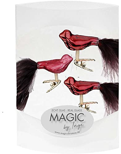 MAGIC 3 Vögel 4,5 cm Glas Weihnachtsschmuck Weihnachtsdeko Christbaumkugeln Christbaumschmuck 45mm (Chianti // weinrot)