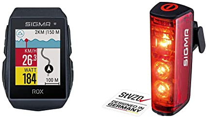SIGMA SPORT ROX 11.1 EVO Black | Fahrradcomputer kabellos GPS & Navigation inkl. GPS Halterung & Blaze | LED Fahrradlicht | StVZO zugelassenes, akkubetriebenes Rücklicht mit Bremslicht