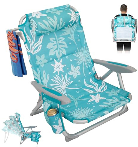 #WEJOY Beach Chair for Adults, Reclining Adjustable Position, Lay Flat Lightweight Folding Portable Aluminum Chair with Backpack Straps,Padded headrest, Heavy Duty 400 lbs Lawn Chair for Beach, Sand