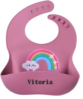 TYRY.HU Bavoir pour Bébé en Silicone Nom Personnalisé,Fins et Léger Bavoirs pour les repas en Silicone pour Bébés et Tout-petits Ajustable,Facile à Nettoyer
