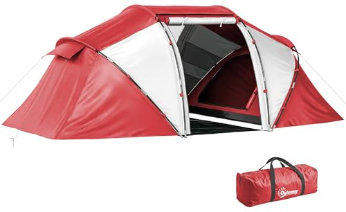 Outsunny Tienda familiar para 4-6 personas, ligera, ventilada, impermeable con 2 compartimentos, ventana, puerta grande, fácil de montar, 4.3L x 2.4B x 1.7H m, gris/rojo