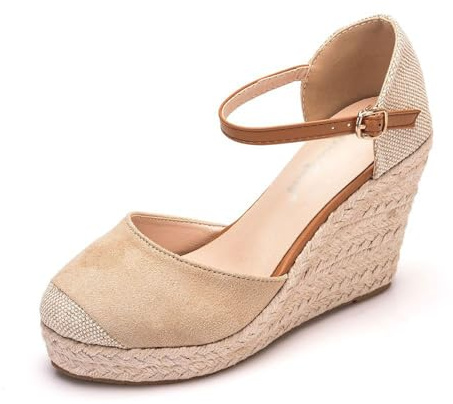 Espadrille Donna Sandali con Zeppa e Cinturino Alla Caviglia, Con Punta Chiusa per Eventi Quotidiani, Feste, Balli, Matrimoni