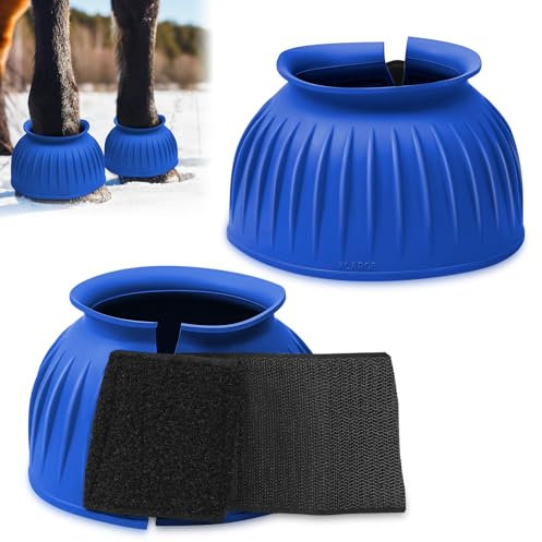 Abbylike Bell Boots for Horses 1 Pair/2 Pair Available, Protect Against Hoof Impact Trauma, Rubber Bell Boots Horse Care for Turnout, No Rub Design Wrap Hook and Loop(XL,Dark Blue,1 Pair)