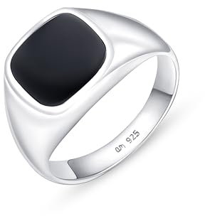 Amberta Siegelring Herren Onyx aus Sterling Silber 925 | Kleiner Finger Ring | Siegelring Für Herren | Biker Ring Sterling Silber: Ringe Schwarz Ringgröße 65