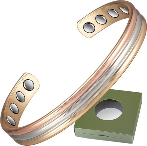 Wollet Magnetisches Kupferarmband für Damen, Kupfer-Manschette, magnetischer Armreif, Kupferarmband, 16 cm, mit Geschenkbox (CPB-0945SRG)