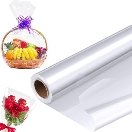 Geschenkfolie Transparent - Cellophan Geschenkpapier Rolle 2.3 Mil Lebensmittelpapier Folienrolle, zum Einwickeln von Geschenkkörben lumenfolie und Blumen Geschenkkörbe Wrap (40CM x 30M)
