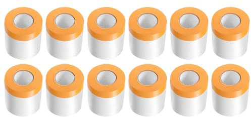 QUARKZMAN 12 Rollos de Película de Enmascarar Pre-Cinta 15.7 x65.6Ft Cinta y Cubierta de Plástico para Pintores con Cinta Lámina de Plástico para Cubrir Pintura de Automóviles