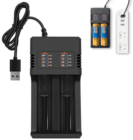 18650 USB Dual Battery Charger Universal Fast Charger for 3.6V/3.7V Li-ion Rechargeable Batteries 14500 16340 18500 18490 18350 17670 17500 22650 with USB Cable, Intelligent Charging