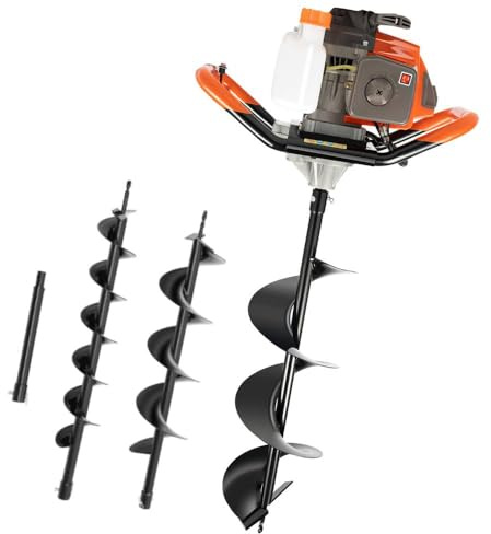 71CC Tarière à essence, 2,3 kW, 2 temps, avec 3 embouts de forage 100, 150, 200 mm, profondeur de perçage 77 cm, réservoir de 1 l