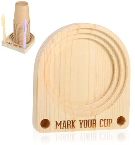 Portabicchieri in legno, riutilizzabile, con fessura per pennarelli, organizer per tazze, accessori essenziali per cucinare, bar, decorazione per bevande, feste, bancone all'aperto, picnic (colore