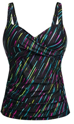 Women's Underwire Tankini Top Only - Tummy Control Bathing Suit Top No Bottom 2025, Colorful Stripe, XL