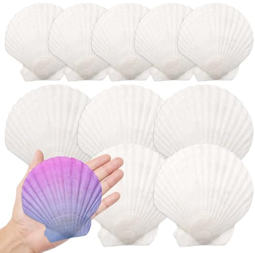 18 Pcs Natural White Scallop Shells for Crafting, 7-12CM Large Sea Shells for Crafts, Large White Seashells for DIY Painting Crafts Home Wedding Decoration Beach Theme Party Fish Tank Vase Fillers