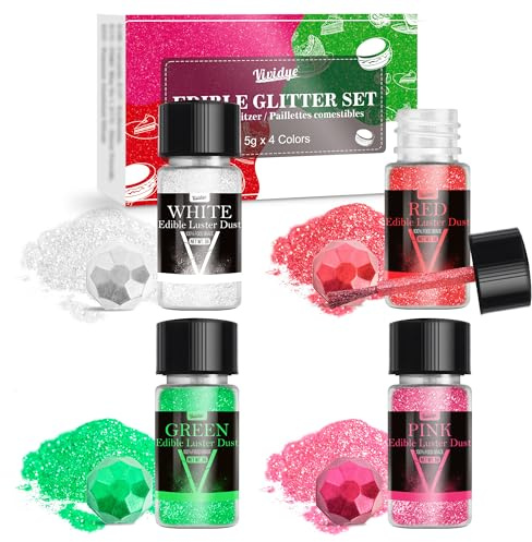 Ätbart glitterset, 4 färger smaklös livsmedelsfärgpulver, metalliskt ätbart glitter för halloweendrycker, kakor, cocktails, fondant – glitterpulver för tårtdekoration, 5 g/flaskor