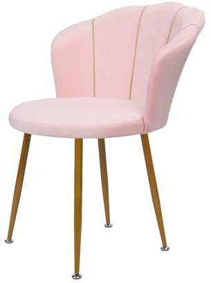 Yirtree Chaise Salle a Manger, Chaise Coiffeuse, Fauteuil Chambre Adulte, Coucher Salon Rembourré Haut Moderne Ergonomique en Velours avec Dossier Circulaire, Pieds en Métal Rose