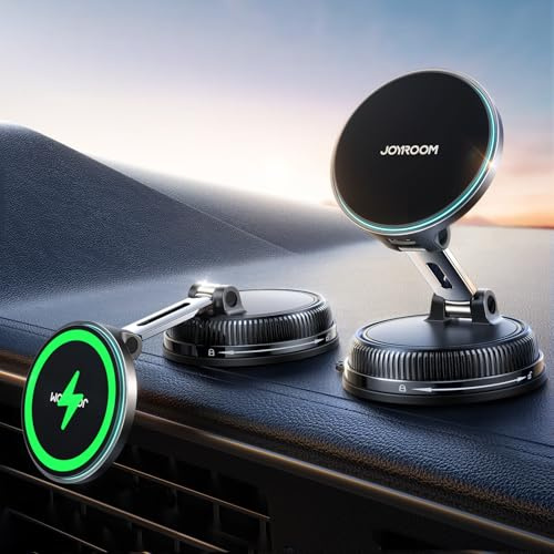 JOYROOM Magsafe Autohalterung mit Ladefunktion 15W,[Vakuum & Stärkster Gel ] Handyhalterung Auto mit Ladefunktion,360° Drehbarem & Klappbarem Charger Magnet Handyhalterung fürs Auto iPhone 17-12