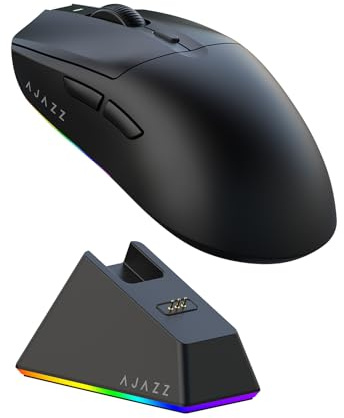 AJAZZ AJ139 V2 MC Wireless Gaming Mouse with RGB Charging Dock, 66g Ultra-Lightweight Tri-Mode Optical Mouse, 24000 DPI PAW3311 Sensor, Ergonomic Rechargeable Gaming Mouse for PC/Mac - Black