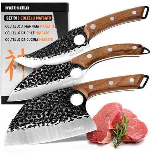 Matsato Messerset 3-teilig | Scharfes Küchenmesser Set, Vielseitige Messer für Fleisch, Fisch & Gemüse, Ergonomischer Griff, Ideal für BBQ
