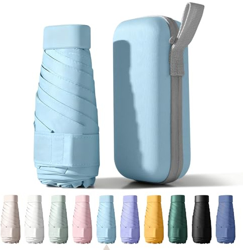 Betrynidil Taschenschirm, 6-Rippen Mini Regenschirm Windfest mit Auto-Open & Kapselhülle, Tragbarer Reiseschirm mit UV-Schutz für Männer & Frauen (Himmelblau)