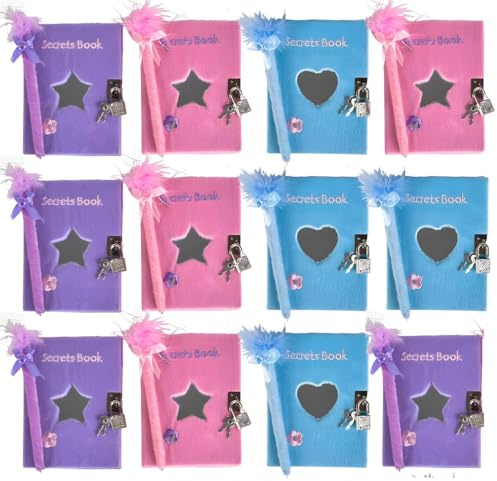 Rhode Island Novelty Teen Locking Diary Girl fts Plush Heart Journal with Mirror Feather Boa Pen, Assorted Colors 1 Diary