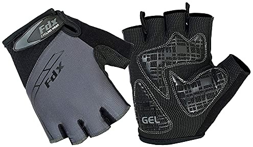 FDX Cycling Gloves for Men Women Half Finger Padded Bike Gloves Grey L
