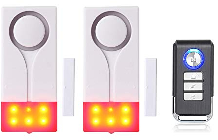 Mengshen Alarme pour Porte et Fenêtre - Antivol sans Fil avec Son Puissant de 105 DB et Lumière Vive, Facile à Installer (2 Alarmes et 1 Télécommande)