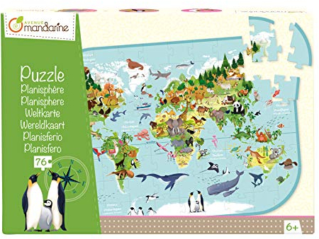 Avenue Mandarine PU014C Puzzle XXL, 72 Teile, mit Poster, ideal für Kinder ab 6 Jahren, 1 Stück, Weltkarte