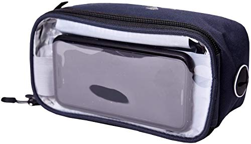 SHD Fahrradtasche für Lenker und Rahmen - Rahmentasche mit 3 Klettverschlüssen, transparentem Touchdisplay Sichtfenster (PVC) wasserdicht, Handytasche mit Kopfhörerloch als Lenkertasche 18x9x9cm