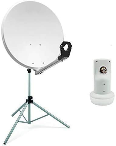 Kit Camping Parabole Satellite Acier Blanche 65cm + LNB Single + Trepied