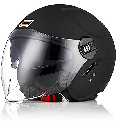 ORIGINE Motorradhelm Jethelm Roller Helm Scooter Helm Chopper Helm Moped Mofa Helm mit Doppelvisier ECE Zertifizierung (SOLID MATT Black,L)