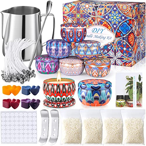 VIPNAJI Kerzenherstellung Kit,DIY Kerzenherstellung Zubehör, Duftkerze Geschenke Set einschließlich Bienenwachs,Kerzendochte, Dochte Aufkleber, wachsschmelztiegel,Kerzendosen,4 Farben Farbstoffe ect