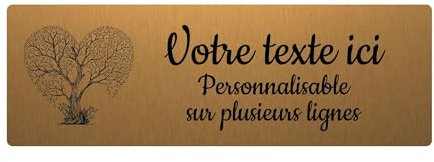 Plaque gravée funéraire motif Arbre côur autocollante 20x6,5 cm personnalisée 1 à 3 lignes Or Brossé