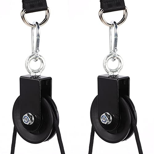 2 poulies de 90 mm avec étrier de retenue en U | Poulie de renvoi | Roulette de câble métallique rotative à 360° pour équipement de fitness | Poulie pour salle de gym, machine à câbles | Poulie avec
