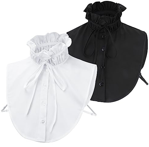 XEPST 2-Piece Womens Detachable Collar Blouse Tops, Half Shirts with Removable Stand Collar, Dickey Collars for Women & Girls, Decorative Favors, Ruffle