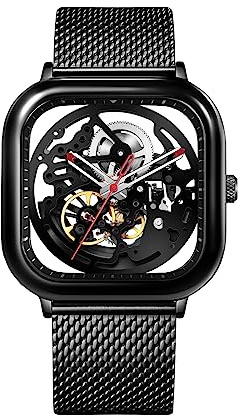 CIGA Design Automatic Mechanical Watch - C Series Wristwatch for Men and Women Modern Style Stainless Steel Sapphire Glass with Milanese Straps(Black)
