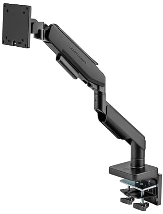 LC-Power Monitor Halterung für 17-49 Zoll Bildschirme, Einzelner Monitorarm Ständer Hält 2-20 kg, Höhenverstellbare mit Neigungen, Schwenken, Dreht, VESA 75 & 100 mm, Schwarz