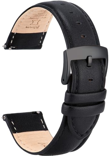 OTTOODY Elegantes Leder Uhrenarmbänder für Damen und Herren, Hochwertige Ersatz Armbänder für Uhr & Smartwatch, 22mm, 21mm, 20mm, 18mm, 16mm, Schwarze Schnalle