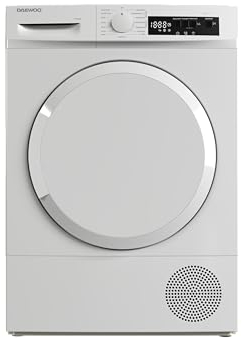 Daewoo T7HT1WA3DE Wärmepumpentrockner, C, 7 kg, 15 Programme inkl. 45 min Kurzprogramm, LED-Trommelbeleuchtung, Knitterschutz, Weiß