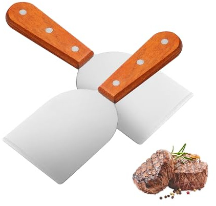 XIYEAM 2PCS Ice Cream Spatula, Stainless Steel Slant Grill Griddle Shovel Scraper Diner Flat Straight Blade, Metal Versatile Food Scraper for Home Kitchen Commercial Ice Cream Making Tool