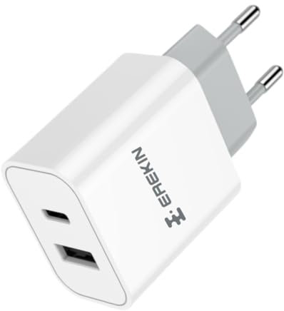 EREKIN Chargeur Rapide 20W Double Ports USB/USB-C,PD+QC Chargeur Multi Secteur Type C Adaptateur pour iPhone 16 15 14 13 12 11 Pro Max Plus Mini X XS XR SE 8 7 6S, iPad, Samsung Galaxy