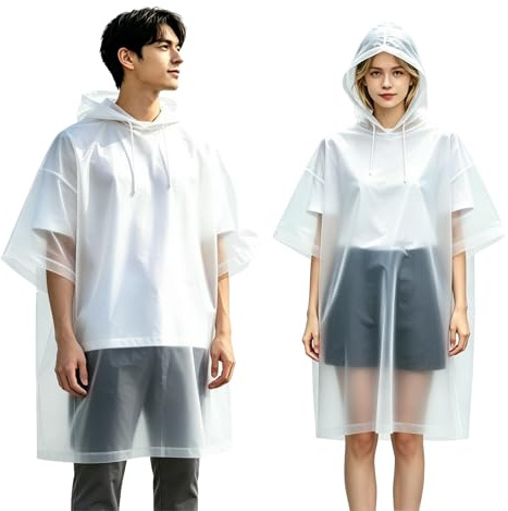 Aolegoo 5 Piezas Chubasqueros Impermeable, Ponchos Impermeables Reutilizable con Cubierta Para Viajes, Senderismo, Bicicleta, Unisex (Blanco)